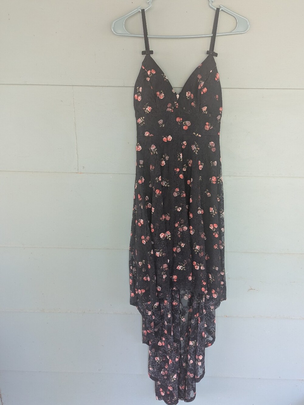 Disney Princess Black Lace Ditsy Floral High-Low Dress Spaghetti Straps Sz Sm